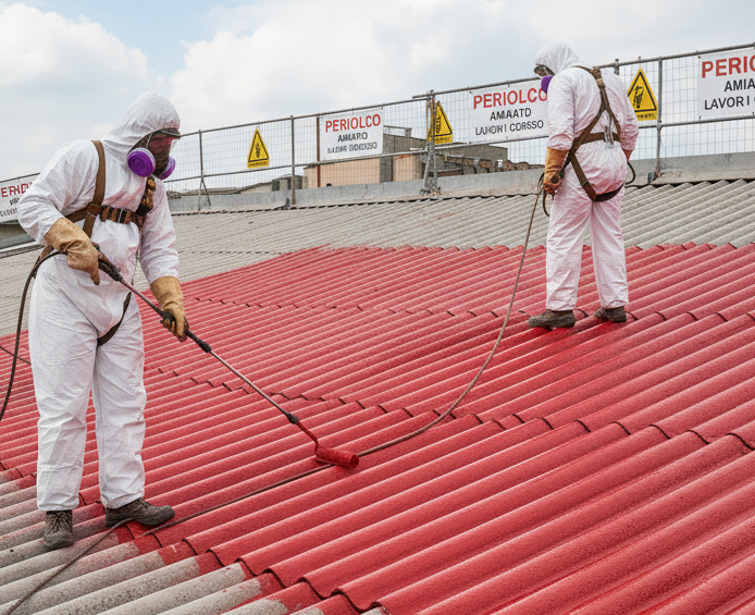 Cantiere professionale per intervento su materiali contenenti amianto